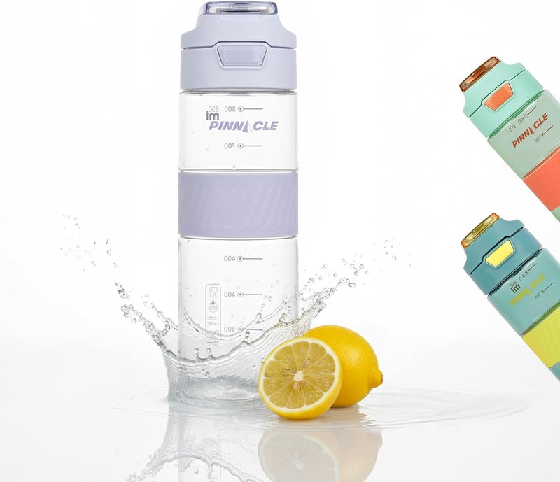 Pinnacle Pulse Hydration Bottle (850ML, Lavender) | Motivational Water Bottle with One Hand Operation, Hydration Tracker & Flip Top Lid | BPA Free - Image 1